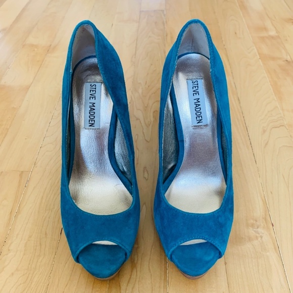 Steve Madden Women’s Turquoise Suede Platform Heels Size 6 - Picture 2 of 11